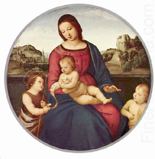 RAFFAELLO Sanzio Madonna Terranuova, Szene: Maria mit Christuskind und zwei Heiligen, Tondo china oil painting image